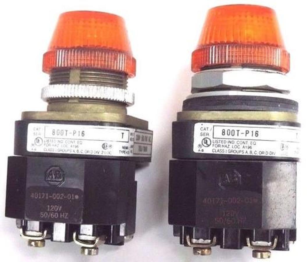 Used LOT OF 2 ALLEN BRADLEY 800T-P16 PILOT LIGHT AMBER W/ 40171-002-01 120V COILS