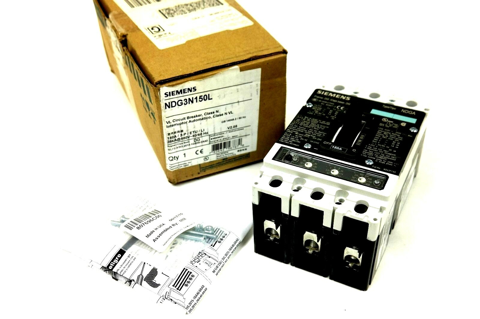 Used SIEMENS NDG3N150L VL CIRCUIT BREAKER CLASS N 150A 3-P 35kA@480V~50/60HZ NIB