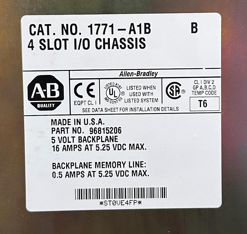 Used ALLEN BRADLEY 1771-A1B /B PLC-5 4-SLOT I/O MODULAR CHASSIS 1771A1B USNP