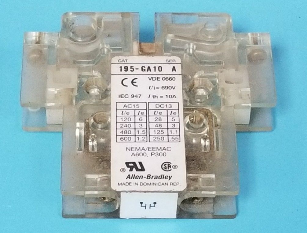 Used ALLEN BRADLEY 195-GA10 AUX. CONTACT 195GA10, SER. A