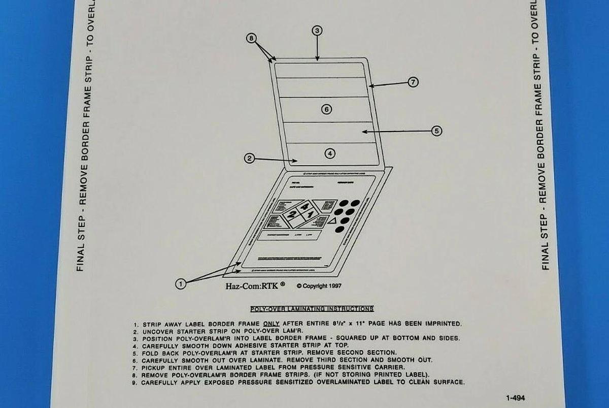 Used (50) NEW HAZARD LABEL ADVISORIES, INC. HAZ-COM:RTK O'LAM 1-40094 LABELS 1-494