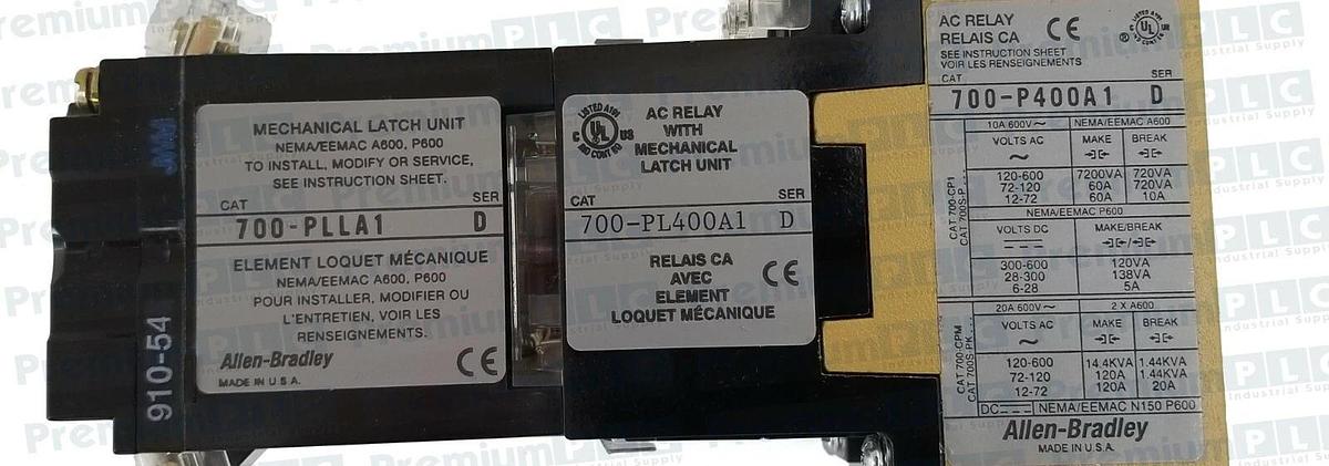 Used NIB ALLEN BRADLEY 700-PL400A1 SER. D TYPE P LATCH RELAY 110/120VAC 700PL400A1
