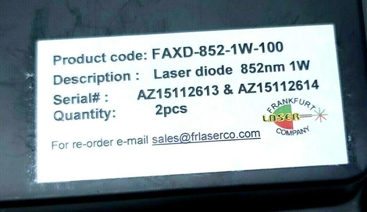 Used NEW FRANKFURT LASER COMPANY FAXD-852-1W-100 LASER DIODE 852nm 1W 9-P MAKE OFFER