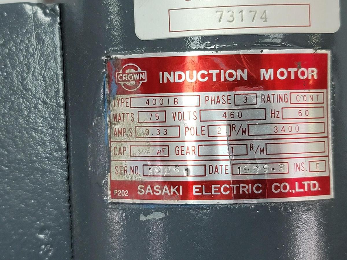 Used SASAKI ELECTRIC 4001B INDUCTION MOTOR 3-PHASE 2-POLE 3400 R/M