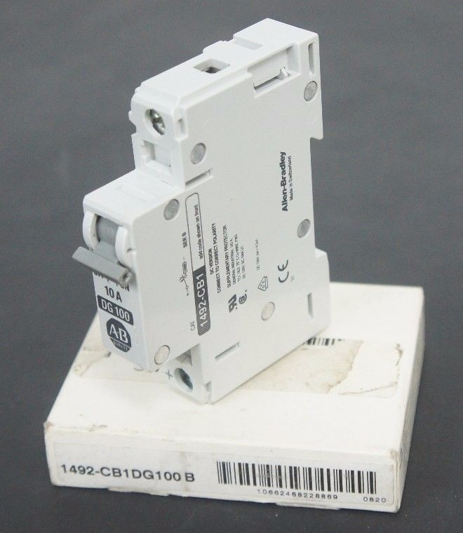 Used NIB ALLEN BRADLEY 1492-CB1DG100 CIRCUIT BREAKER 10 AMP, 1492CB1DG100, SER. B