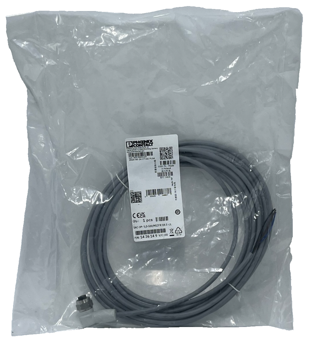 Phoenix Contact 1426149 SAC-3P-5,0-500/M12FR VA E-UL Sensor/Actuator Cable 5m