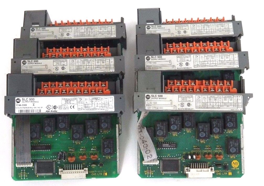 Used LOT OF 6 ALLEN BRADLEY SLC 500 1746-OX8 OUTPUT MODULES SER A 1746OX8