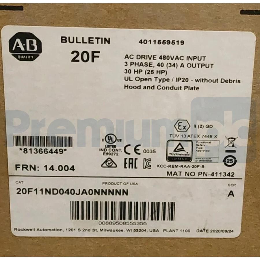 Sealed Pre-Owned Allen Bradley 20F11ND040JA0NNNNN /A PowerFlex 753 AC Drive 30HP