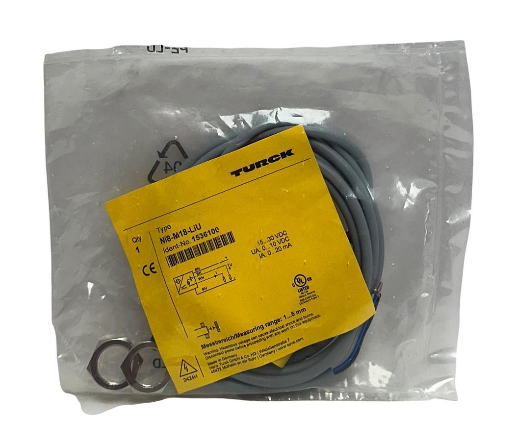Used TURCK Ni8-M18-LiU / 1536100 INDUCTIVE PROXIMITY SENSOR 15-30VDC 20mA 1-5mm NSFS