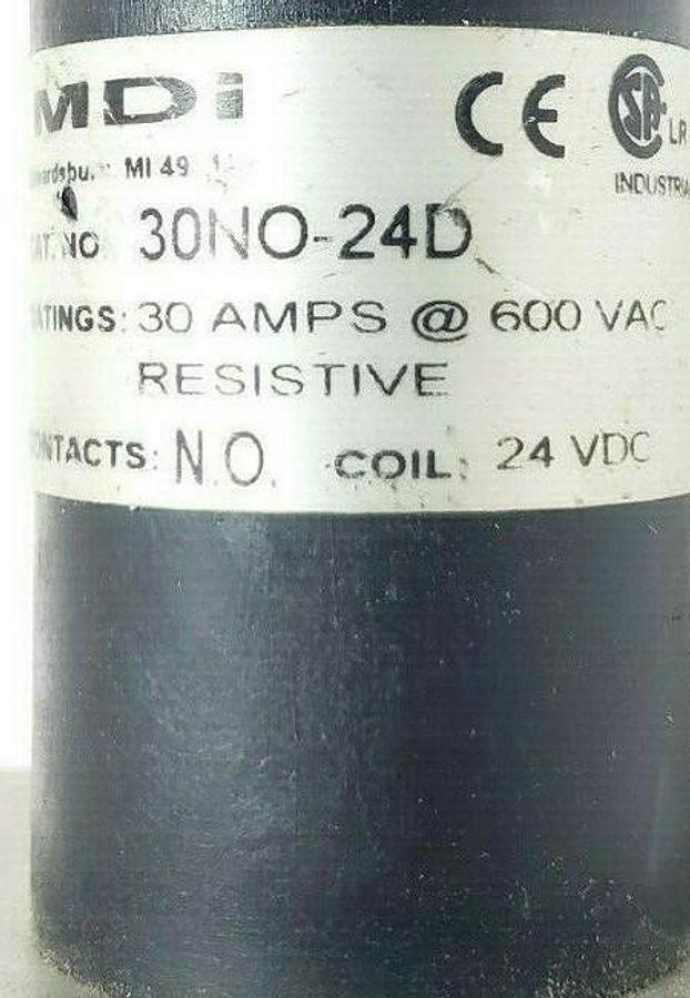 Used MDI 30NO-24D MERCURY DISPLACEMENT CONTACT 30A, 600VAC, NO, 24VDC COIL, 30N024D