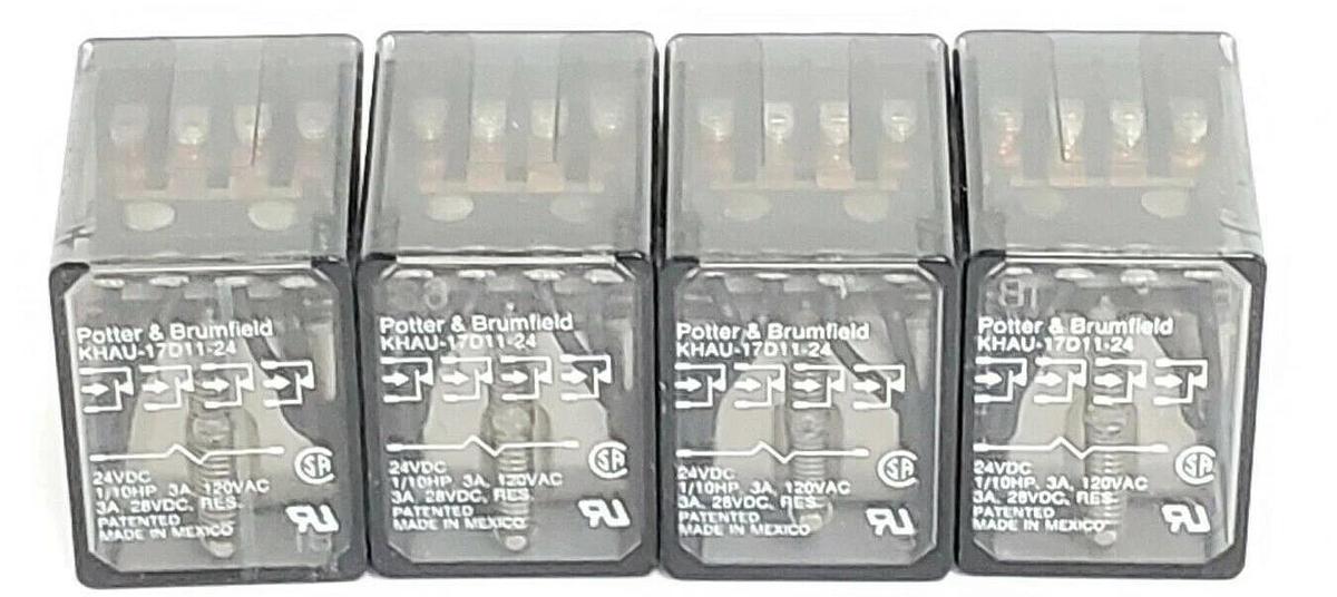 Used LOT OF 4 POTTER & BRUMFIELD KHAU-17D11-12 RELAYS, 24VDC,3A, 120VAC, KHAU17D1112