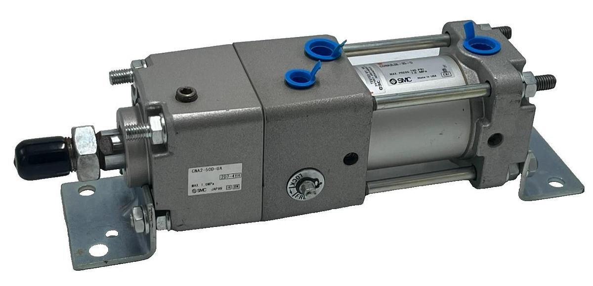 SMC CDNA2L50-25-D Power Lock Cylinder w/ CNA2-50D-D Power Lock Unit 50mm Bore