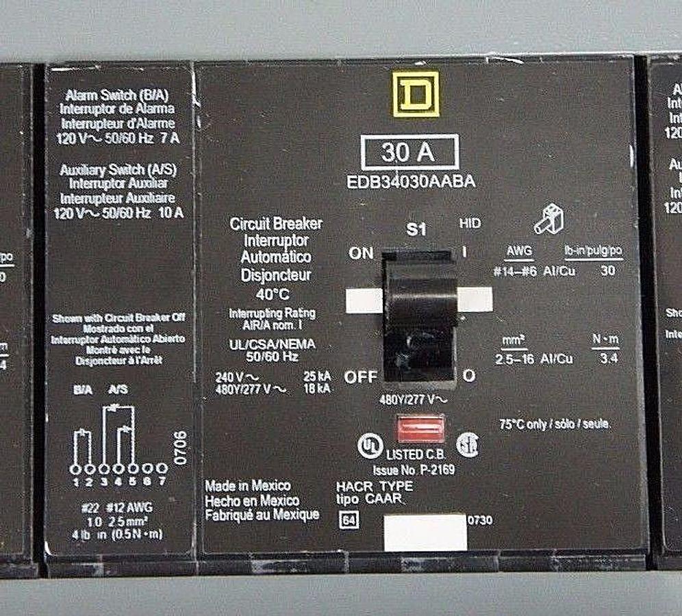 Used NIB SQUARE D 12240051410010001 NF PANELBOARD 3P 225A W/ 10 EDB34030AABA BREAKERS