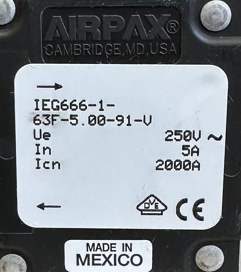 Used NEW AIRPAX IEG666-1-63F-5.00-91-V / IEG666163F50091V CIRCUIT BREAKER 250V 5A
