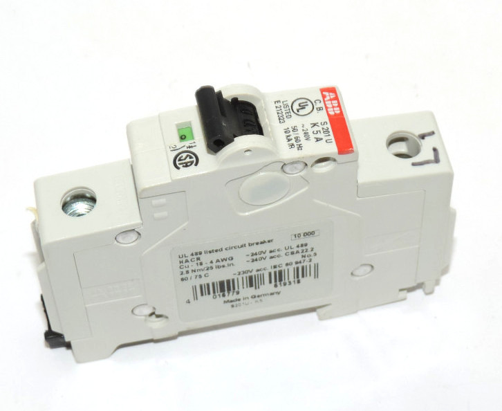 Used ABB S201U-K5A CIRCUIT BREAKER S201UK5 240V~ E212323, 50/60HZ