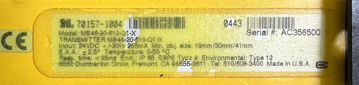Used STI 70157-1004 / 70158-1004 24'' LIGHT CURTAIN TRANSMITTER / RECEIVER 4600 MS46