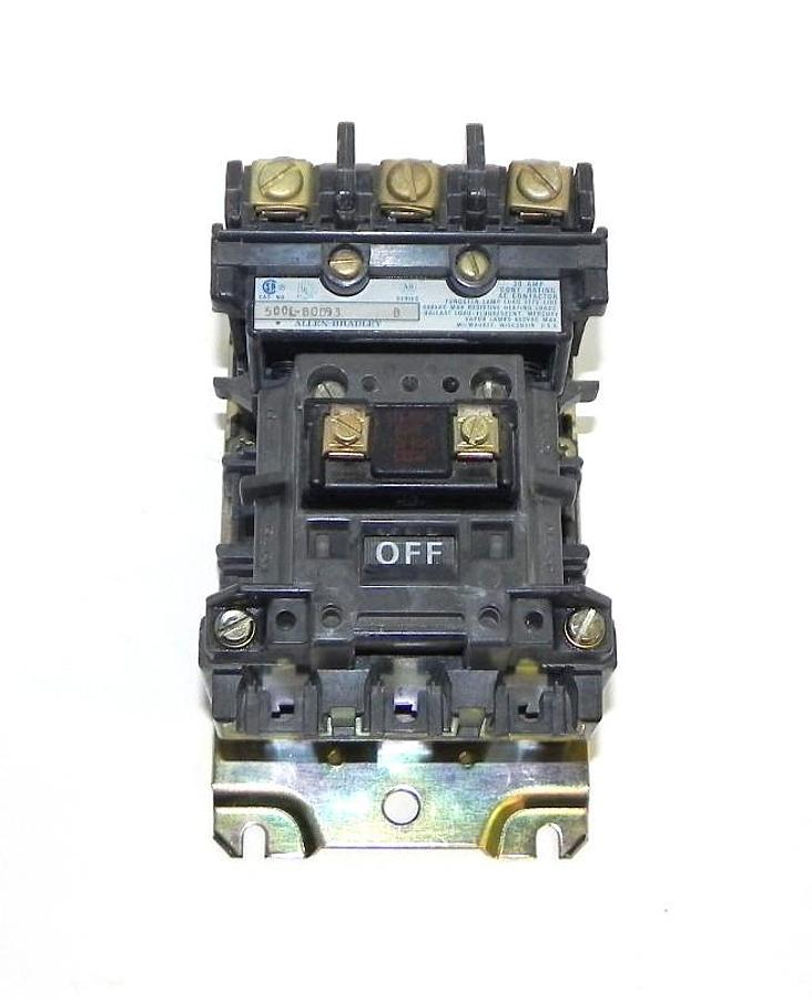 Used ALLEN BRADLEY 500L-BOD93 AC CONTACTOR, SERIES B, 30A, 500LB0D93