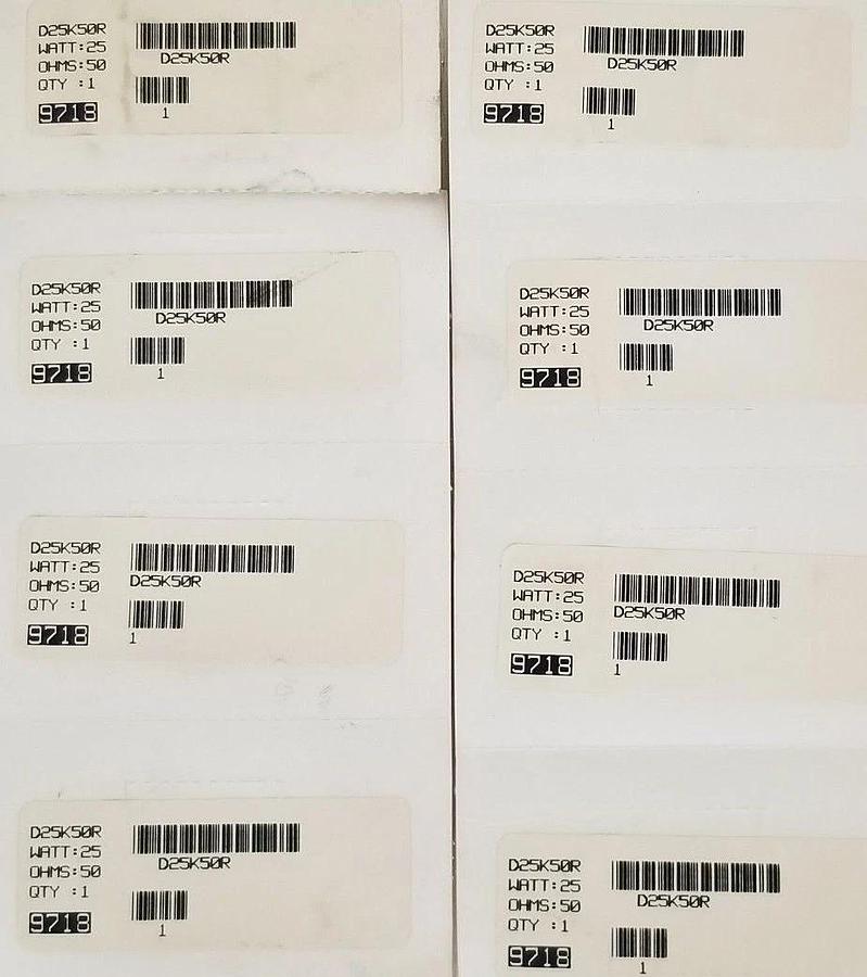 Used LOT OF 8 NIB OHMITE D25K50R WIREWOUND RESISTORS 50OHM, 25W