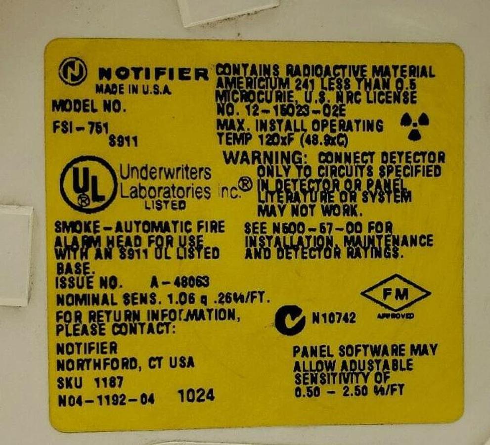 Used HONEYWELL NOTIFIER FSI-751 IONIZATION SMOKE DETECTOR IDP-ION FSI751