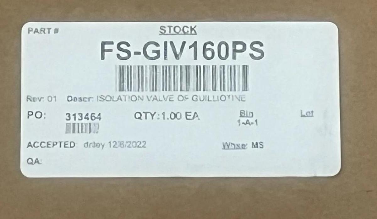 FIREFLY AB GIV160PS Guillotine Isolation Valve 13545 Spark Detection System NSMP