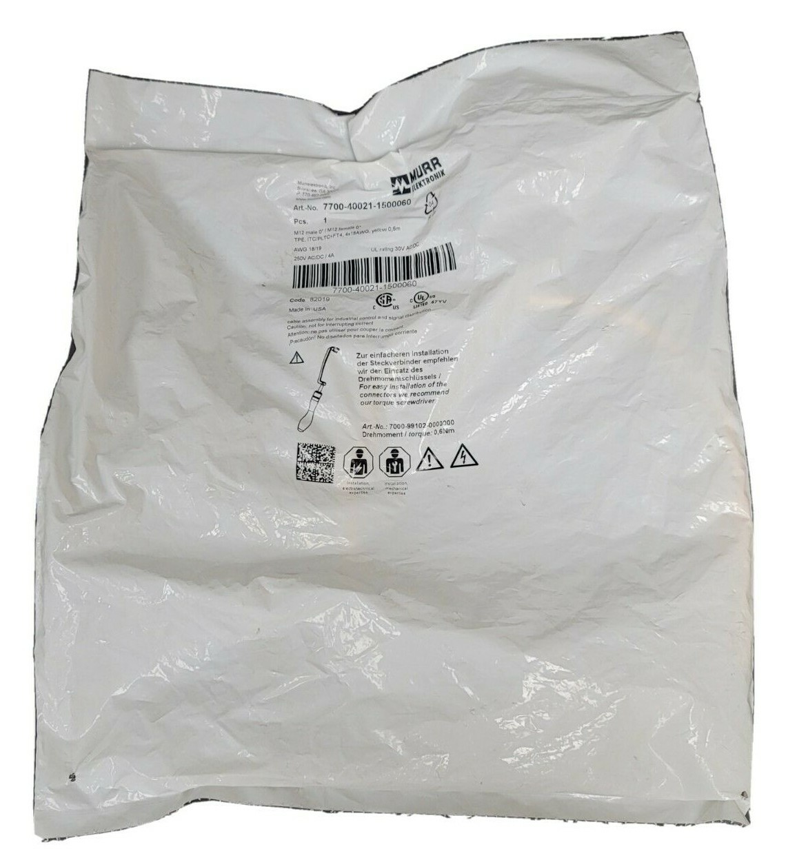 NEW MURR ELEKTRONIX 7700-40021-1500060 M12 MALE 0° / M12 FEMALE 0° CORDSET