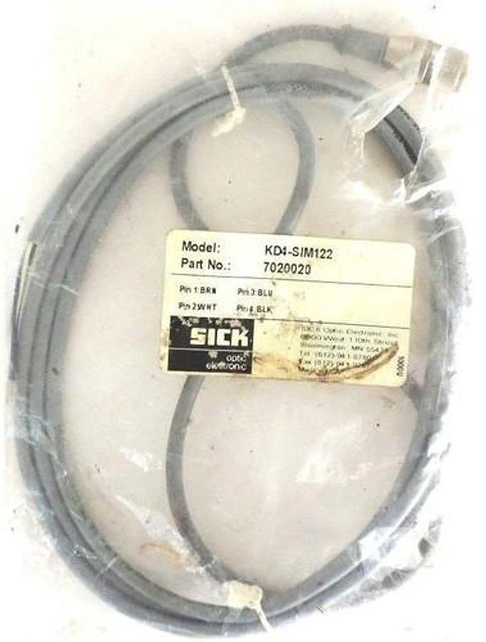 Used NEW SICK OPTIC MODEL: KD4-SIM122 PART NO: 7020020 CABLE 2 METER 4 WIRE CORDSET