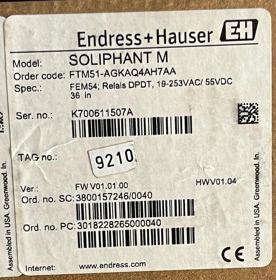 Used Endress+Hauser Soliphant M FTM51-AGKAQ4AH7AA Vibronic Level Switch - 36" -  NSMP