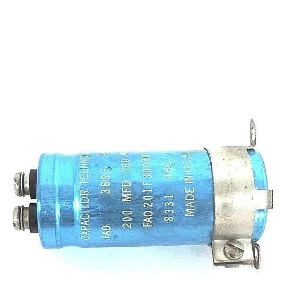 Used CAPACITOR TECHNOLOGY FAO 201F300BD1H CAPACITOR 200MFD, 300WVDC