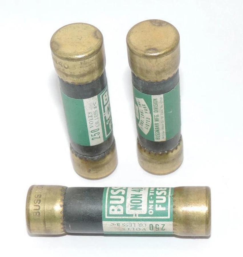 Used LOT OF 3 BUSSMANN NON 40 ONE-TIME FUSES NON40, 250V