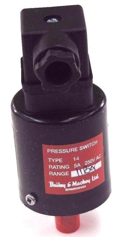 NIB BAILEY & MACKEY TYPE 14P PRESSURE SWITCH 11 BAR,TYPE 14, TREADED 1/8'' BSP