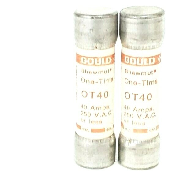 Used LOT OF 2 GOULD SHAWMUT ONE-TIME FUSES OT40, 40 AMPS