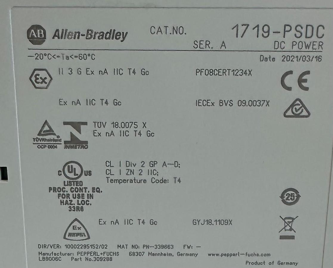 Used ALLEN BRADLEY 1719-PSDC /A EX I/O INTRINSICAL DC POWER SUPPLY 1719PSDC