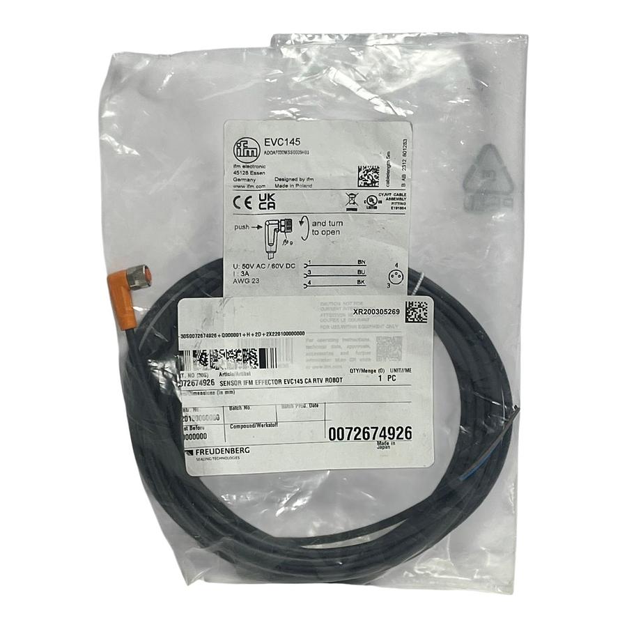 Used IFM Effector EVC145 M12 Right Angle 4-Wire 5 Meter Sensor Cable Cordset