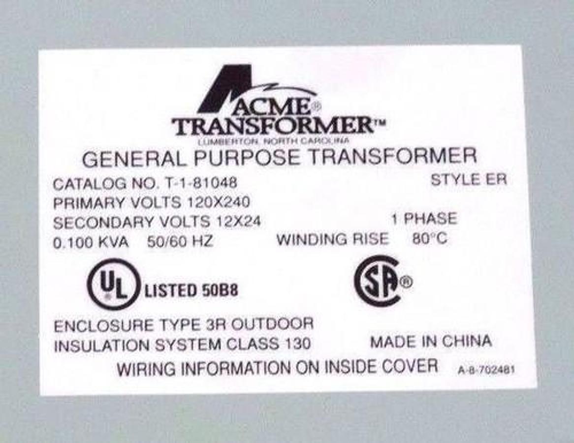 Used NIB ACME T1-81048 GENERAL PURPOSE TRANSFORMER 1 PHASE 120-240V 60HZ T181048