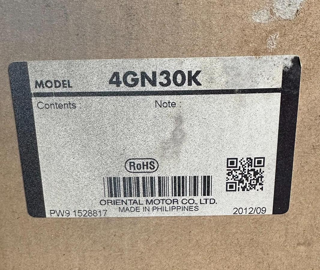 Used NEW ORIENTAL MOTOR 4GN30K PARALLEL SHAFT GEARHEAD 30:1 RATIO