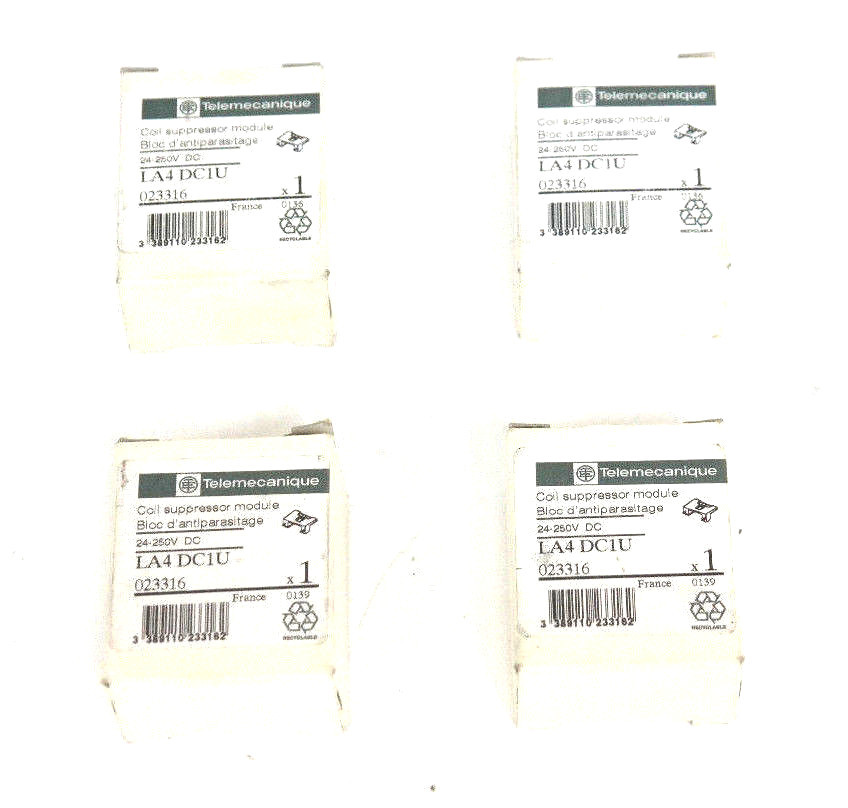 LOT OF 4 NIB TELEMECANIQUE LA4-DC1U COIL SUPPRESSOR MODULE 24-250VDC, 023316