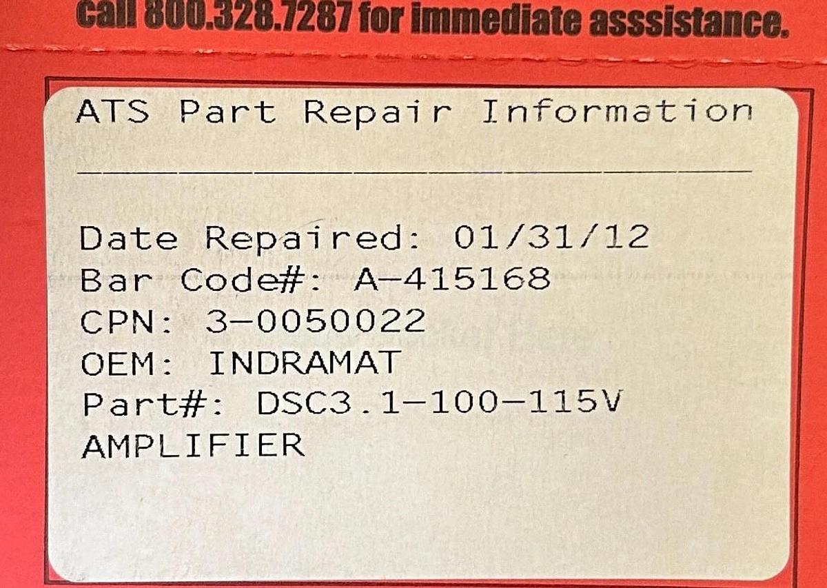 Refurbished REPAIRED INDRAMAT DSC 3.1-100-115V / DSC31100115V SERVO DRIVE CONTROLLER AMP