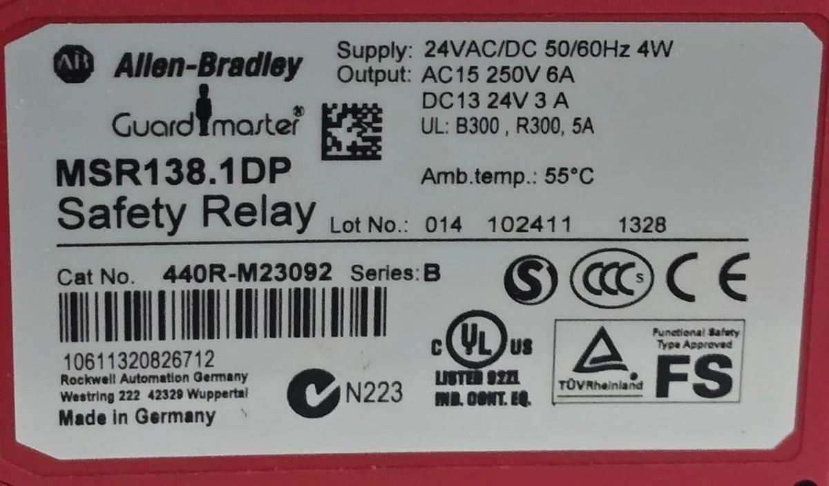 Allen-Bradley 440R-M23092 /B Guardmaster MSR138.1DP Safety Relay 24V AC/DC NSMP
