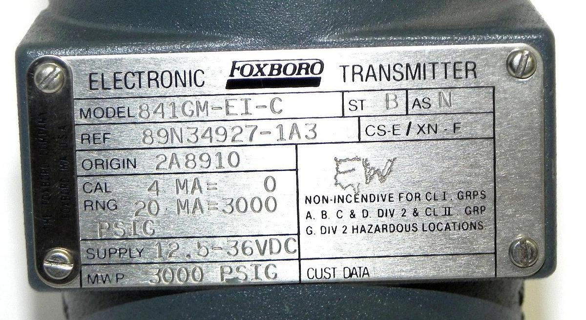 NEW FOXBORO 841GM-EI-C ELECTRONIC TRANSMITTER REF NO. 89N34927-1A3