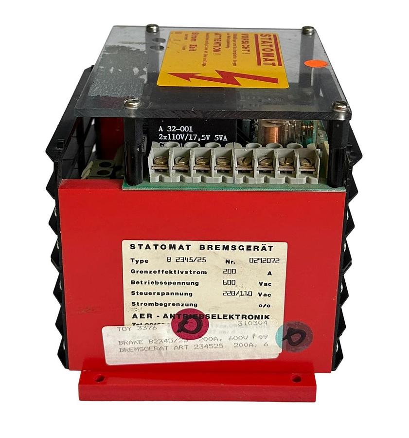Used AER STATOMAT BREMSGERAT B2245 BRAKE UNIT 150A 600VAC OPERATING VOLTAGE 220/110V