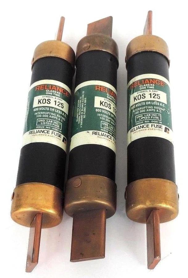 Used LOT OF 3 RELIANCE ELECTRIC KOS 125 CLASS RK5 FUSES KOS125