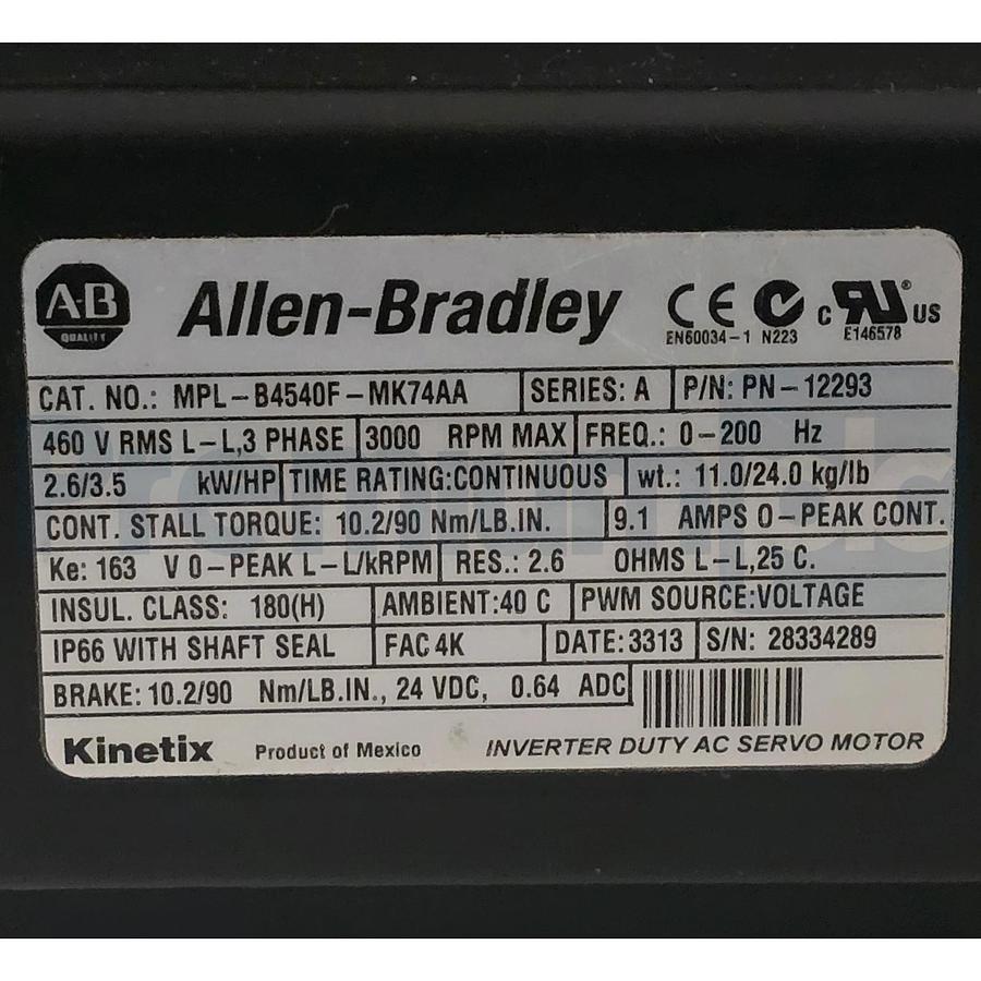 Allen-Bradley MPL-B4540F-MK74AA /A Kinetix MPL Servo Motor 460V w/Brake 24V NSMP