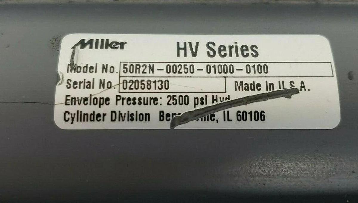 Used MILLER HV SERIES 50R2N-00250-01000-0100 HYDRAULIC CYLINDER 2500PSI
