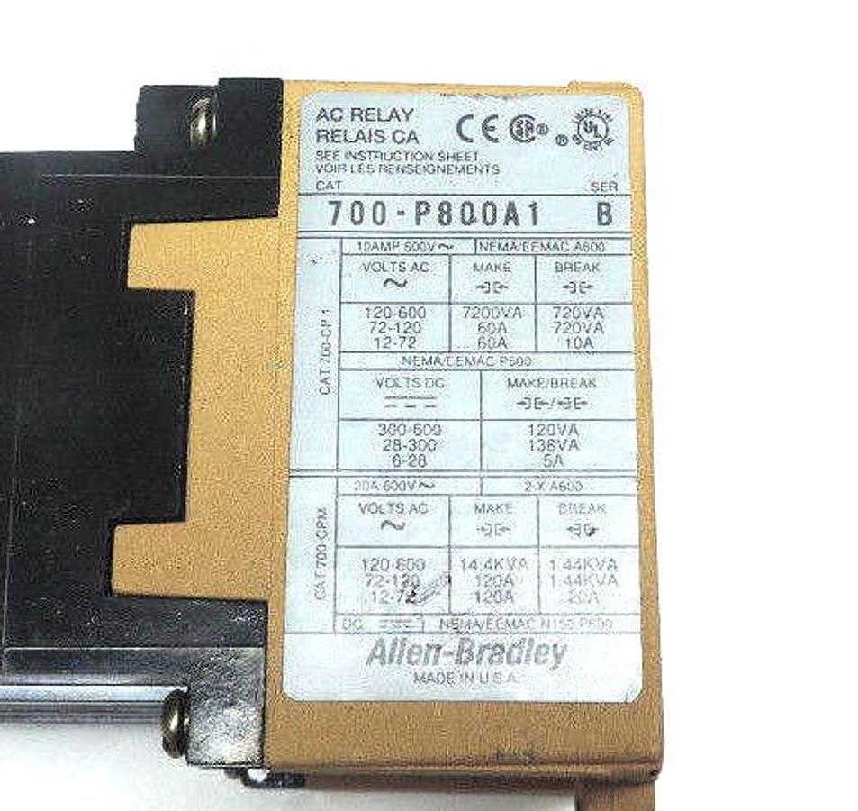 Used LOT OF 3 ALLEN BRADLEY 700-P800A1 TYPE P CONTROL RELAYS SER B 115-120V/60HZ