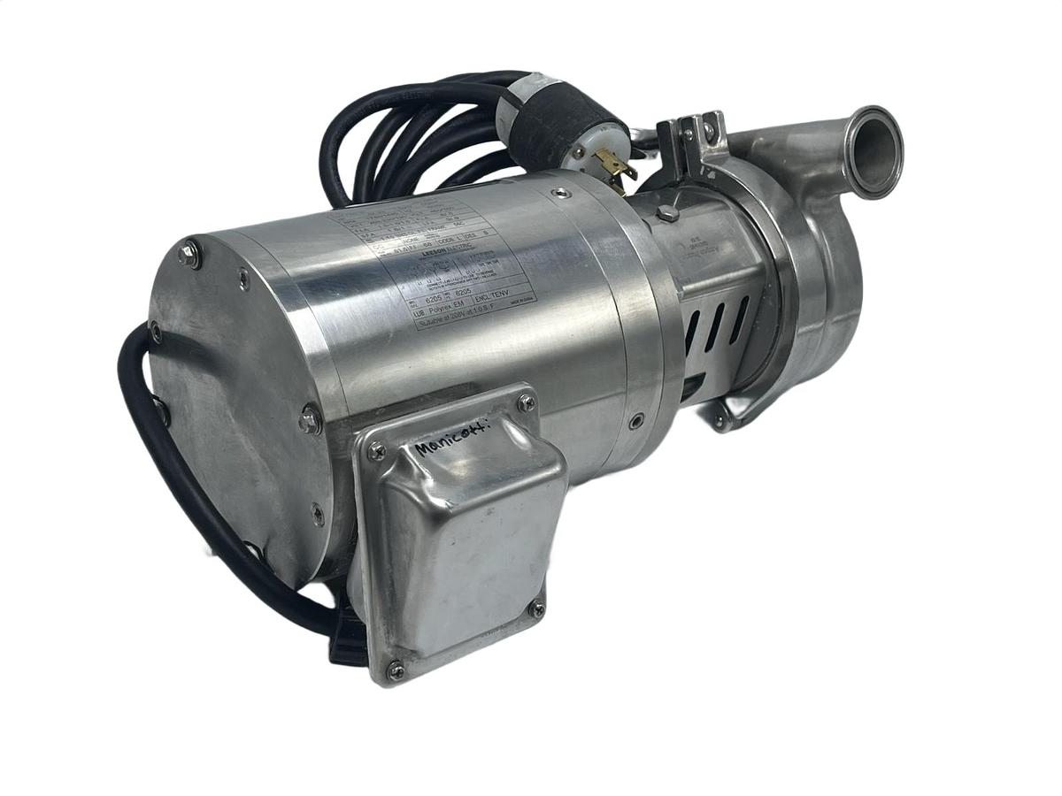 Used Ampco C+114-DG-056C Sanitary Pump w/ Leeson 1HP 1750RPM Stainless Motor 3PH
