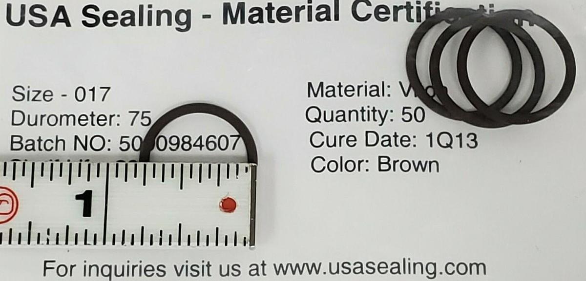 PACK OF 50 NEW USA SEALING ZUSAVB75017 O-RINGS, SIZE: 017, MAT: 75 SHORE A VITON