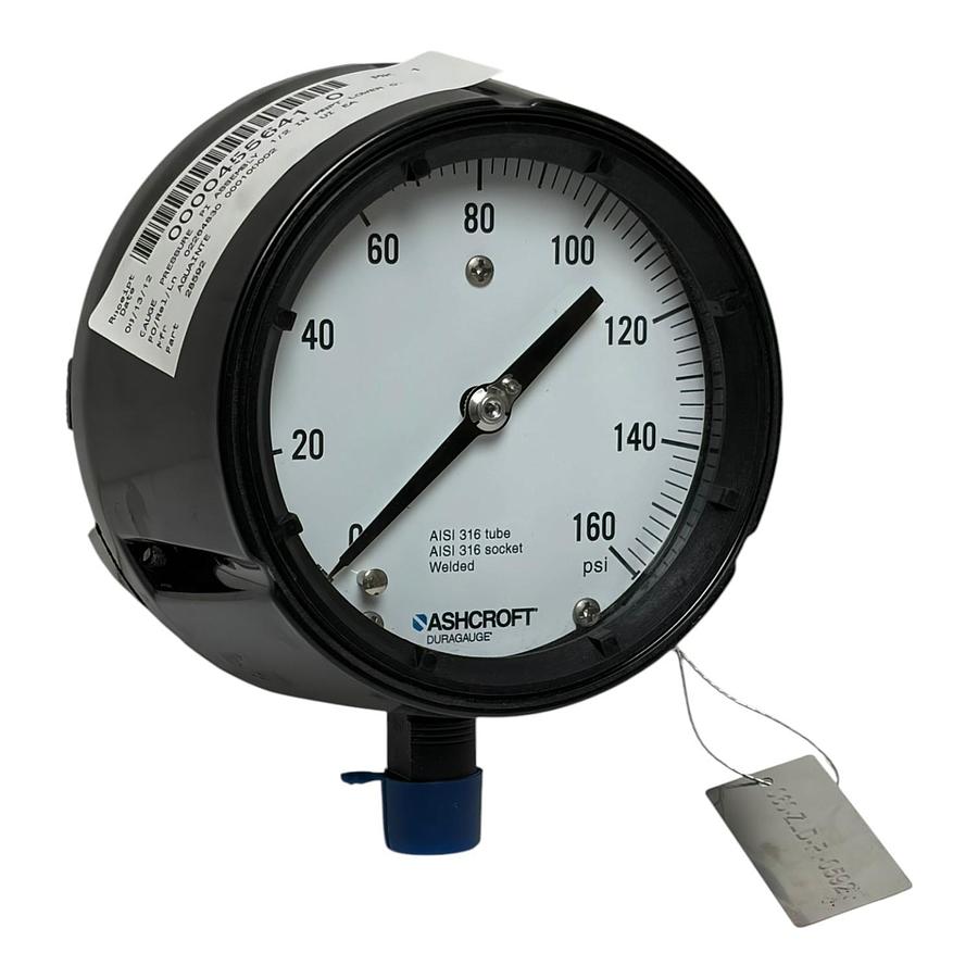 Used Ashcroft 45-1279-SS-04L-160# Duragauge 4.5" Pressure Gauge 160 PSI New Surplus