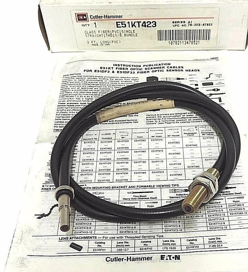 Used NIB CUTLER-HAMMER E51KT423 CLASS FIBER OPTIC CABLE 3FT LONG SERIES A1