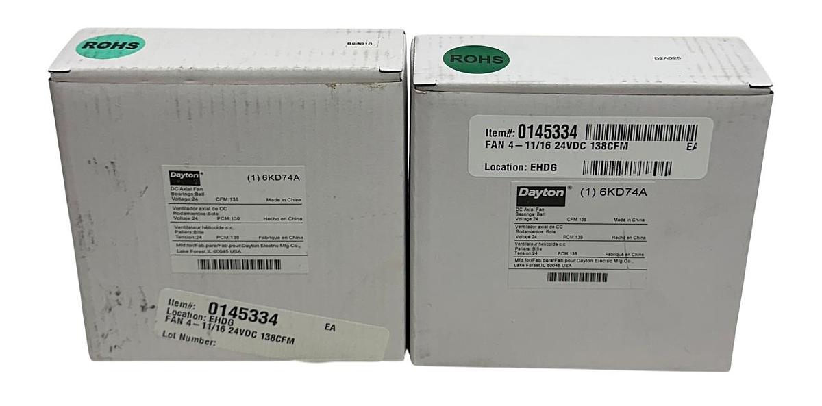 Used 2 DAYTON 6KD74A OEM DC AXIAL FANS BALL BEARING 24VDC 138CFM NSMP