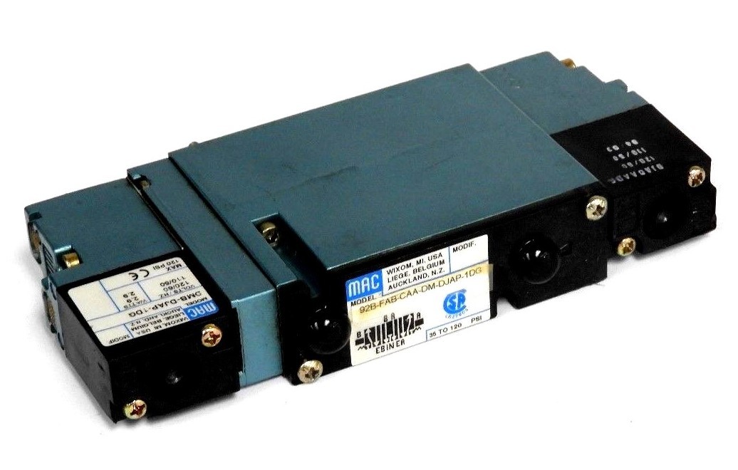 Used MAC 92B-FAB-CAA-DM-DJAP-1DG SOLENOID VALVE W/ TWO DMB-DJAP-1DG VALVES